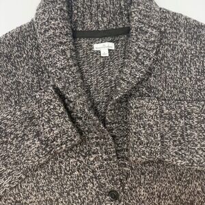 LL Bean Signature Shawl Collar Cardigan Sweater Women's Large Marled Knit Button